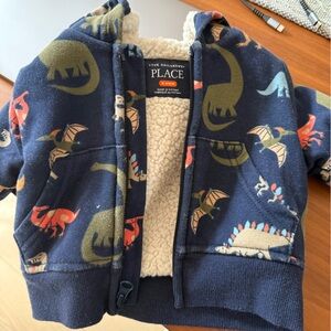 The Children's Place Navy Zip-Up Hoodie with Colorful Dinosaur Print